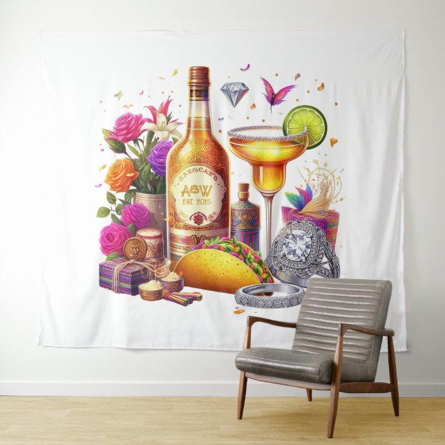 Tapiz Brillante Fiesta Floral Taco & Tequila Decoración  (In situ (horizontal))