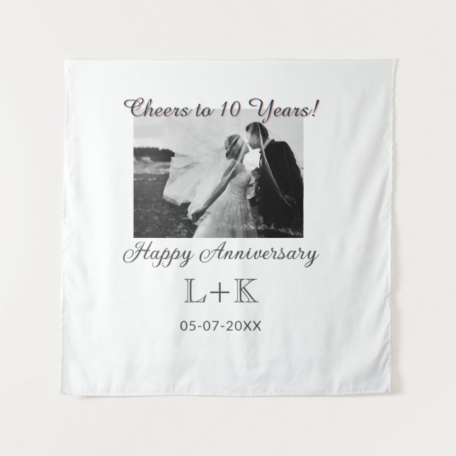 Tapiz Brindis por 10 años feliz aniversario agregar foto (Anverso)