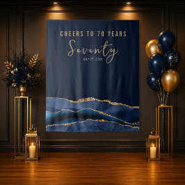Tapiz Brindis por 70 Años Fondo Navy Gold Agate