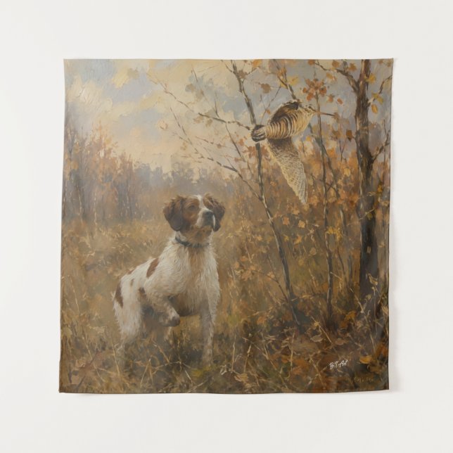 Tapiz Brittany Spaniel y chocha  (Anverso)