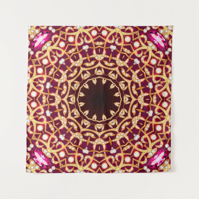 Tapiz Broche Mandala, fondo geométrico vintage. (Anverso)