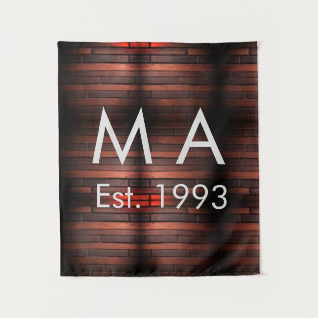 Tapiz Brown rustic brick stone add name letter year date (Anverso)