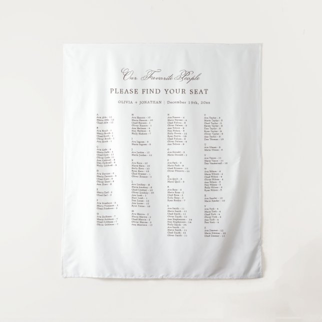 Tapiz Brown Wedding Seating Chart Alphabetical Fabric (Anverso)