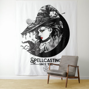 Tapiz Bruja Bonita & Gato Negro Wiccana Wicca Lanzamient