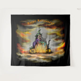 Tapiz Bruja y gato negro, ¡Feliz Halloween!