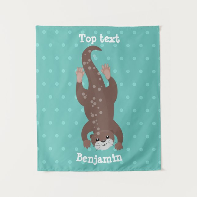 Tapiz Buceo con nutria en el ilustracion verde azulado p (Anverso)