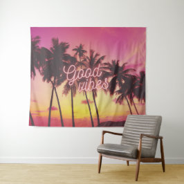 Tapiz Buenas Vibes Tropical Rosa Sunset Beach Palm Tree