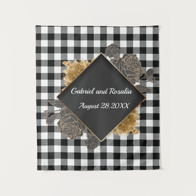 Tapiz Búfalo blanco negro comprueba la cinta Boda de cua (Anverso)