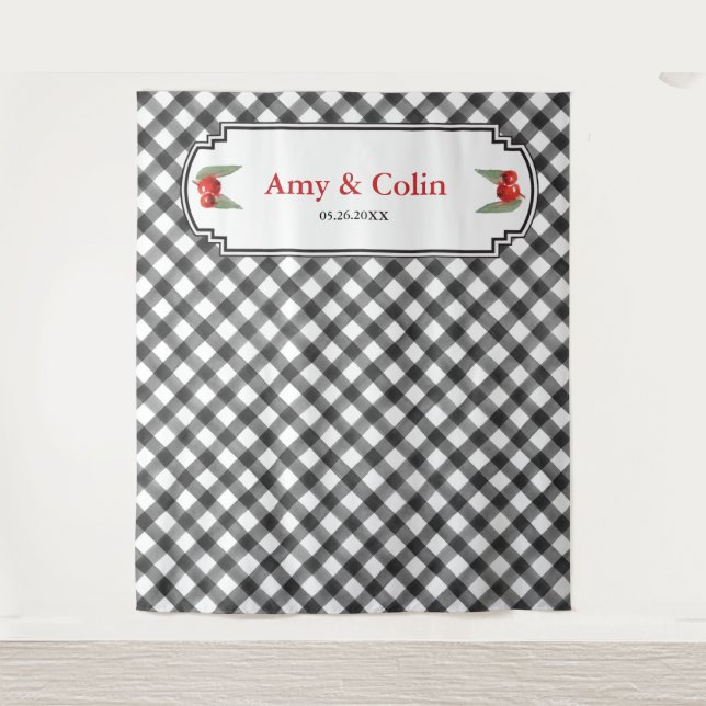Tapiz Búfalo Check Plaid Negro & Blanco Boda Regadera (Anverso)