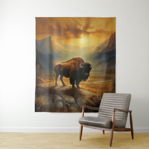 Tapiz Buffalo Bison Sunset Silhouette
