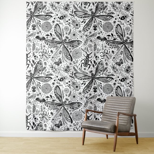 Tapiz Bugs de garabatos en azul oscuro (In situ)