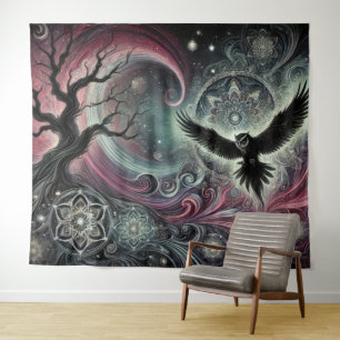 Tapiz Búho Místico Mandalas Cósmicos de la Noche Cielo G