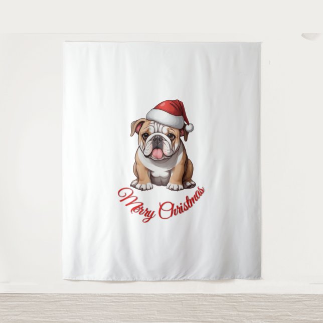 Tapiz Bulldog festivo Feliz Navidad Clásico camiseta (Anverso)
