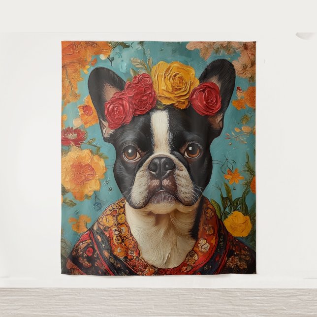 Tapiz Bulldog francés como Frida Kahlo (Anverso)