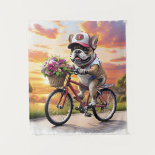 Tapiz Bulldog francés en bicicleta French Bulldog
