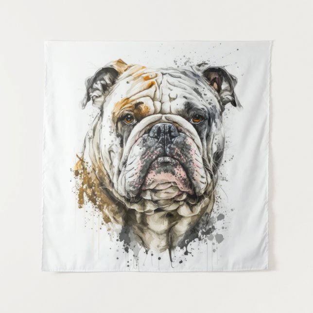 Tapiz Bulldog inglés retrato animal pintura silvestre (Anverso)