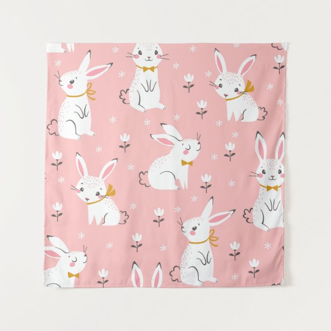 Tapiz Bunnies blancos: Floral sin foco (Anverso)