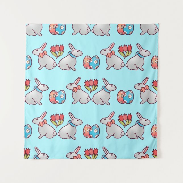 Tapiz Bunny seamless pattern with easter eggs and a bouq (Anverso)