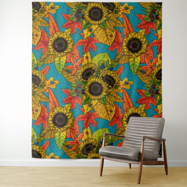 Tapiz Buqué de otoño en azul (In situ)