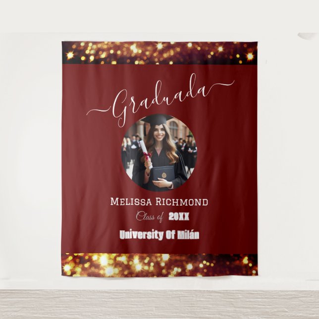 Tapiz Burgandy Photo Elegant Español Graduado de Lujo (Anverso)