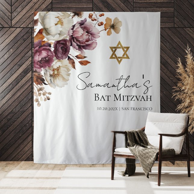Tapiz Burgundy Floral Fall Bat Mitzvah Fondo (Subido por el creador)