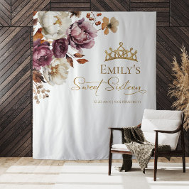 Tapiz Burgundy Floral Fall Sweet 16 Backdrop