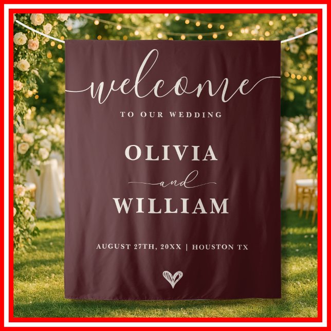 Tapiz Burgundy & Ivory Wedding Welcome Backdrop (Subido por el creador)