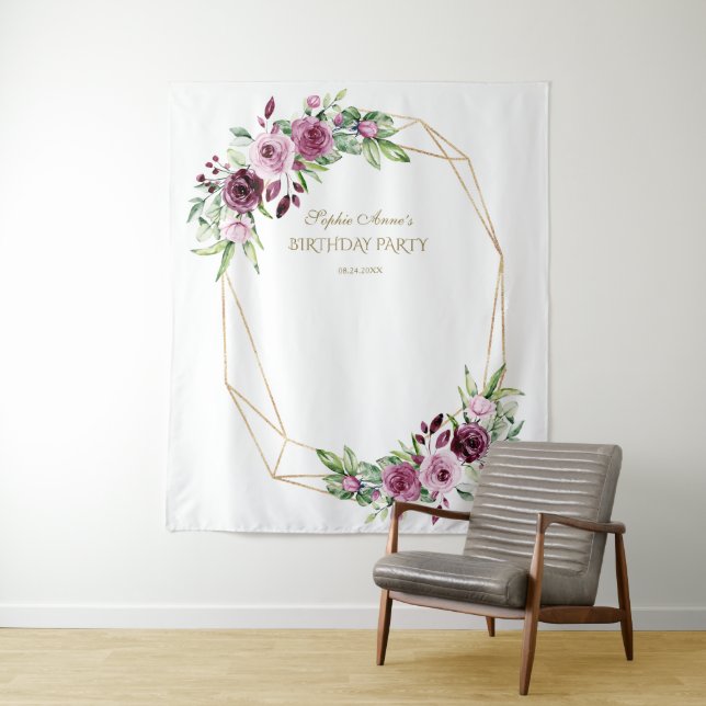 Tapiz Burgundy Rubor Floral Gold Birday Photo Prop (In situ)