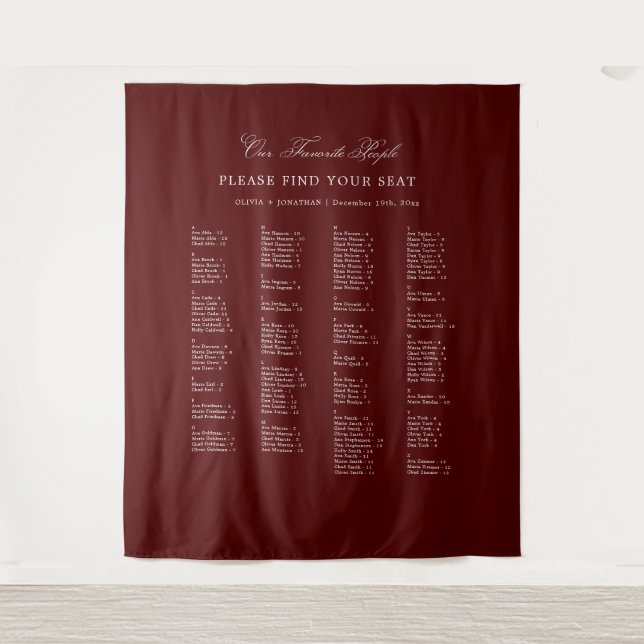 Tapiz Burgundy Wedding Seating Chart Alphabetical Fabric (Anverso)
