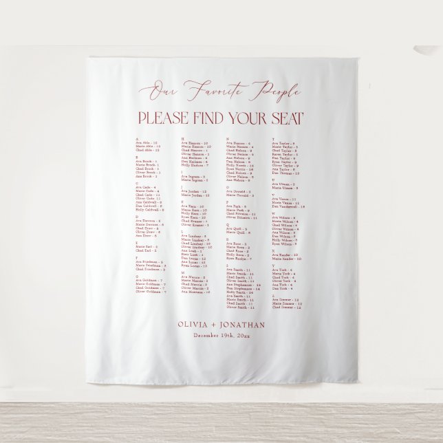 Tapiz Burgundy Wedding Seating Chart  Fabric (Anverso)