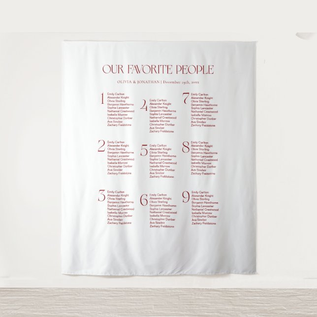 Tapiz Burgundy Wedding Seating Chart Fabric 9 Tables (Anverso)