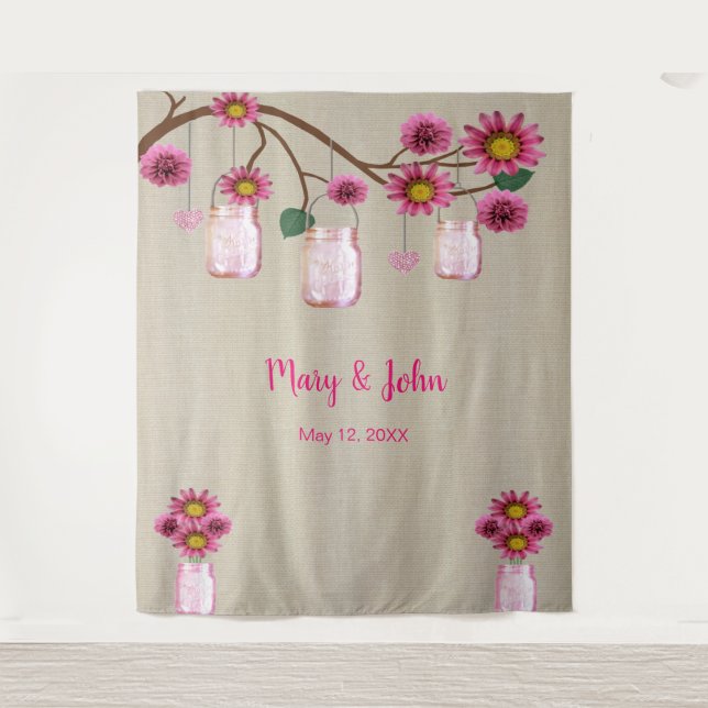 Tapiz Burlap Pink Floral Mason Jars Photo Backups (Anverso)