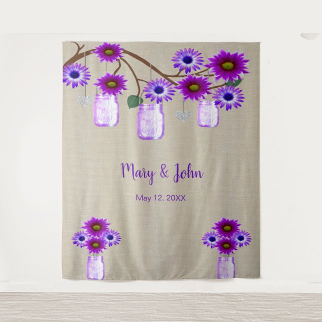 Tapiz Burlap Purple Floral Mason Jars Photo Backups (Anverso)