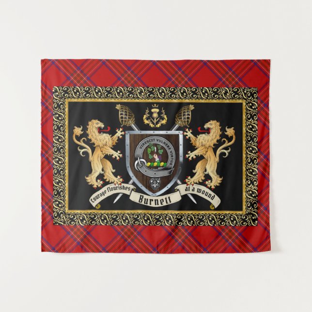 Tapiz Burnett Clan Badge & Motto con Leones (Anverso (horizontal))