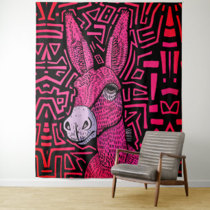Tapiz Burro Tribal de Neón – Arte de Pared Audaz y Psico