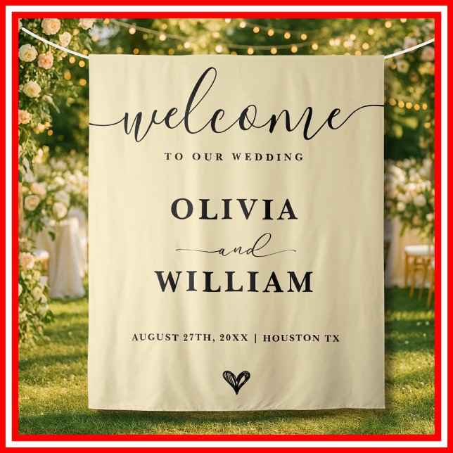 Tapiz Butter Yellow Wedding Welcome Sign Backdrop (Subido por el creador)