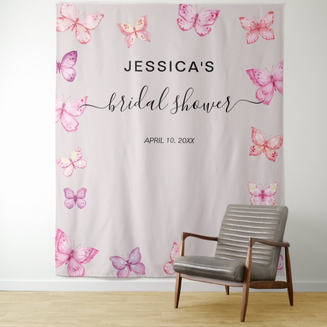 Tapiz Butterfly Bridal Shower Backdrop Estuche de foto (In situ)