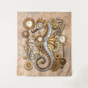 Tapiz Caballito de mar steampunk arte surrealista vintag