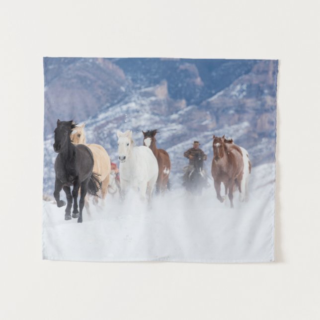 Tapiz Caballo corriendo por la nieve (Anverso (horizontal))