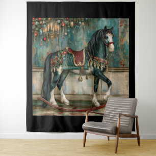 Tapiz Caballo de Navidad Victoriano Majestuoso