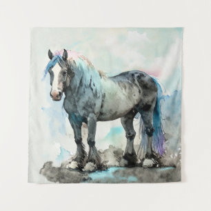 Tapiz Caballo de raza Shire Gentil Acuarela Azul