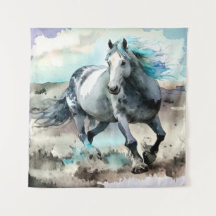 Tapiz Caballo de tiro galopante acuarela