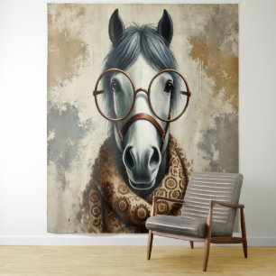 Tapiz Caballo elegante con gafas - Divertido arte vintag