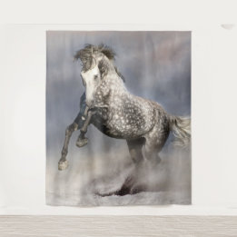 Tapiz Caballo gris de manzana andaluz en movimiento