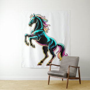 Tapiz Caballo Luz de Neón Glitch Estilo Retro