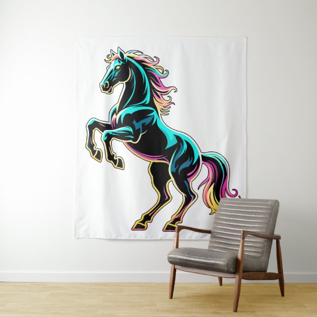 Tapiz Caballo Luz de Neón Glitch Estilo Retro (In situ)