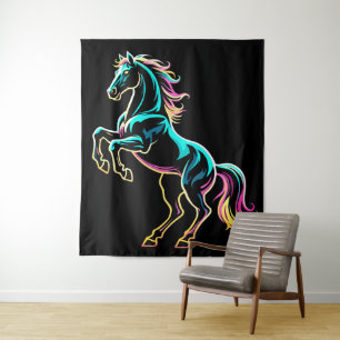Tapiz Caballo Luz de Neón Glitch Estilo Retro