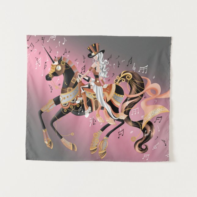 Tapiz Caballo Mecánico Steampunk & Lady (Anverso (horizontal))