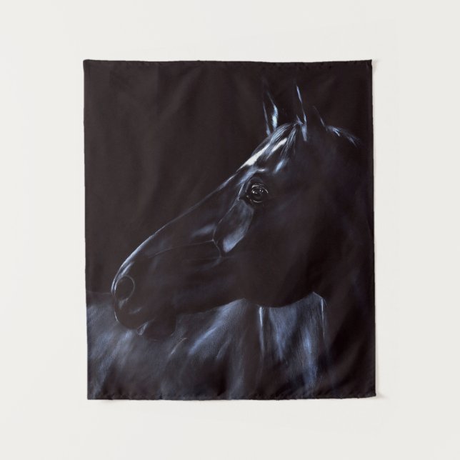 Tapiz Caballo negro elegante pintado a mano (Anverso)