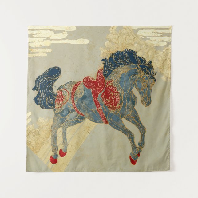Tapiz Caballo Real Azul Ornate  (Anverso)